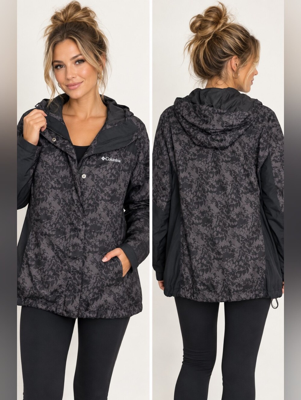 Columbia Tunnel Falls Interchange Jacket XL Black Floral Hooded Rain Shell